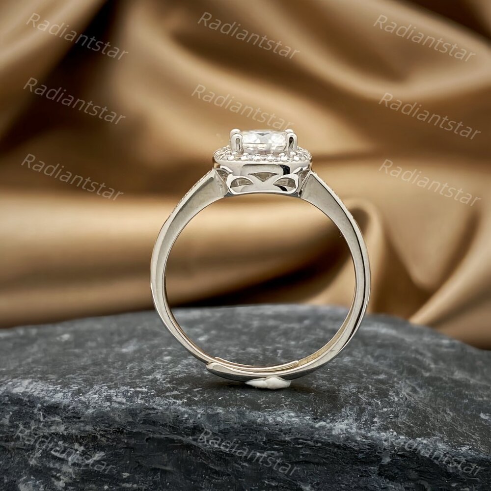 NEW Certified 1 ct. t.w. Moissanite Square Oval Halo Ring - Picture 6 of 8